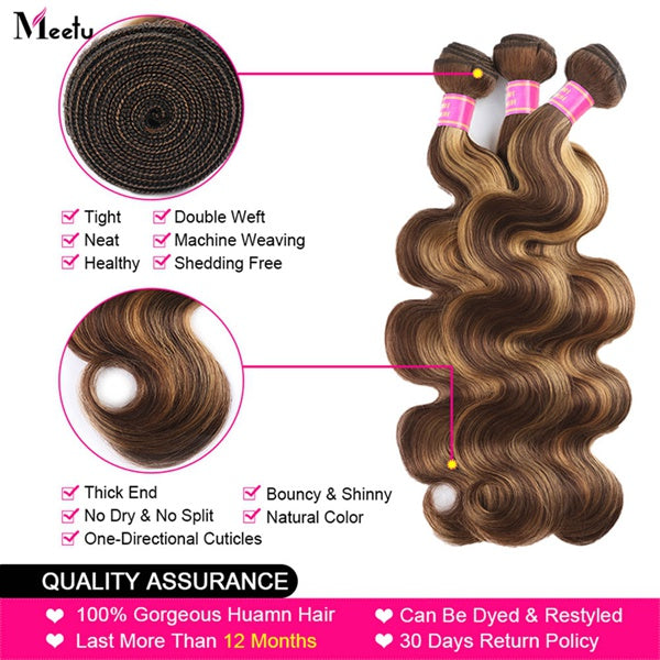P4 27 Highlight Body Wave Bundles With Closure Ombre Human Hair Bundles With Closure