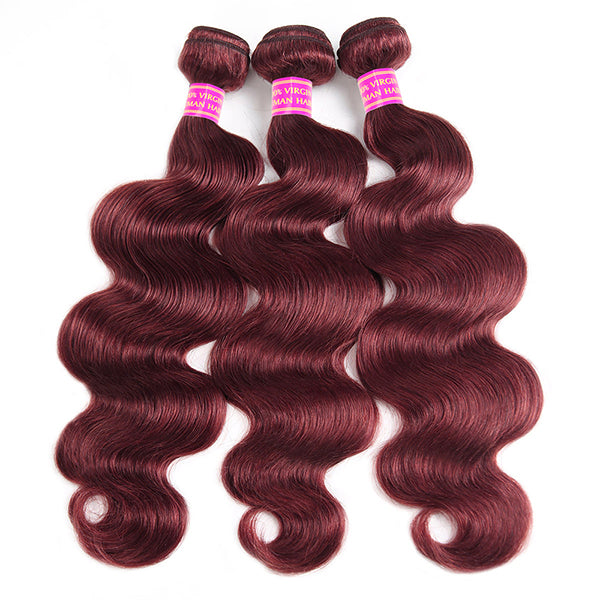Burgundy Body Wave Hair Bundles 99J Colored Human Hair 3 Bundles