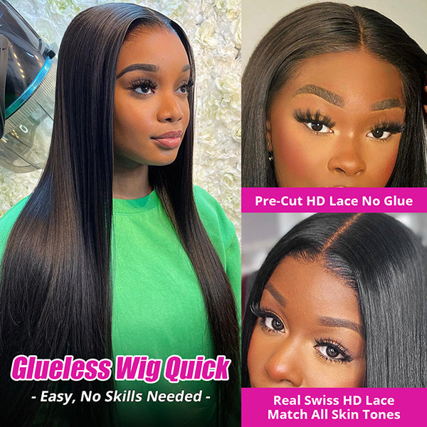 Pre Cut HD Lace Wig Pre Plucked Glueless Straight Human Hair Wigs For Black Women