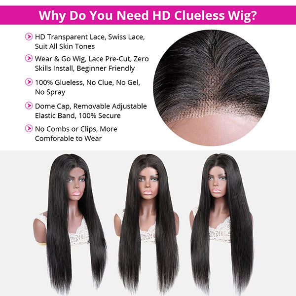 Pre Cut Wear Go Body Wave Human Hair Wig Glueless HD Lace Closure Wig 250 Density