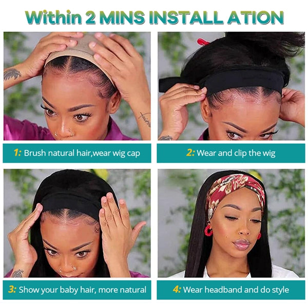 Water Wave Headband Wig 150% Density Scarf Wig No Glue Needed For Black Women