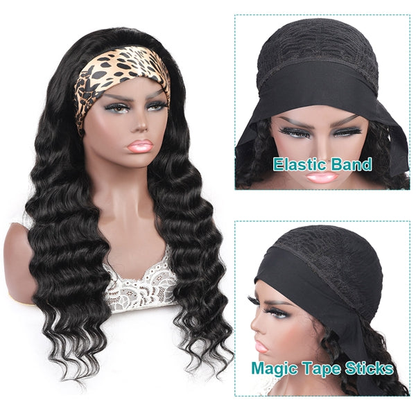 Loose Deep Wave Headband Wig Glueless Wig Brazilian Hair Full Machine Made 180% Density
