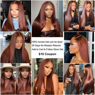 Auburn Reddish Brown Human Hair Wigs Pre Plucked 13x4 Straight Lace Front Wig