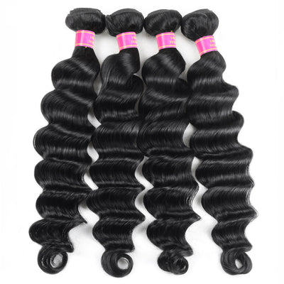 Loose Deep Wave Bundles With Closure Brazilian Human Hair Weave Bundles With Lace Closure 4x4