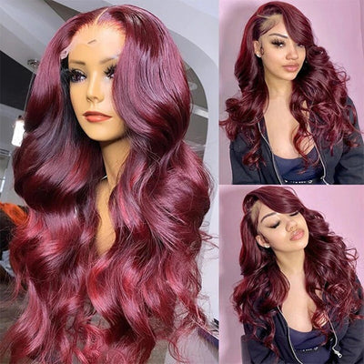 99J Burgundy 13x4 Lace Front Wig HD Colored Body Wave Human Hair Wigs for Women