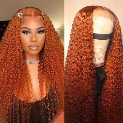 Ginger Lace Front Wig Human Hair 30 Inch Colored Curly Human Hair Wigs HD Lace Frontal Wigs for Women