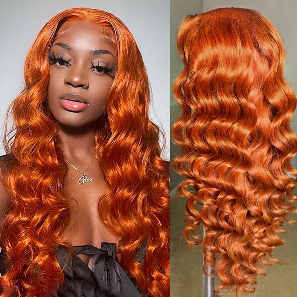 Orange Ginger Lace Front Wig 30 Inch Loose Deep Wave Frontal Wig Colored Human Hair Wigs For Women