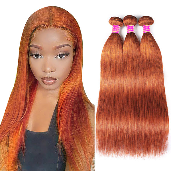 Ginger Orange Human Hair Weave Straight Virgin Hair 3 Bundles