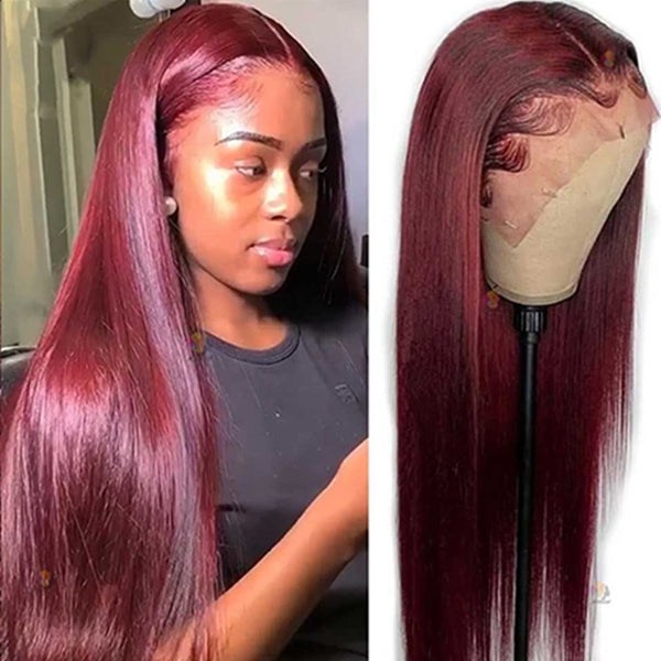 HD Burgundy Straight Lace Front Wigs 99J Colored 30 Inch Human Hair Wigs for Women