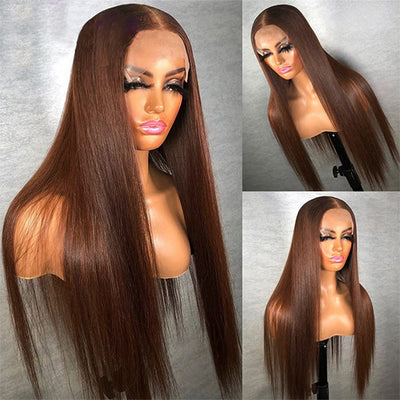 #4 Chocolate Brown 13x4 HD Lace Front Wigs straight Human Hair Wigs For Women