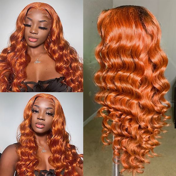 Orange Ginger Lace Front Wig 30 Inch Loose Deep Wave Frontal Wig Colored Human Hair Wigs For Women