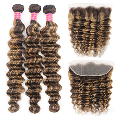 P4 27 Highlight Hair Bundles With Frontal 13x4 Loose Deep Bundles With Frontal