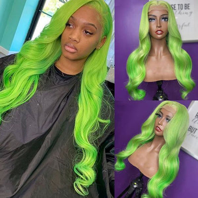 Green Body Wave 13x4 Lace Front Wig Pre-plucked Yellow Blue Colored Human Hair Wigs For Black Women
