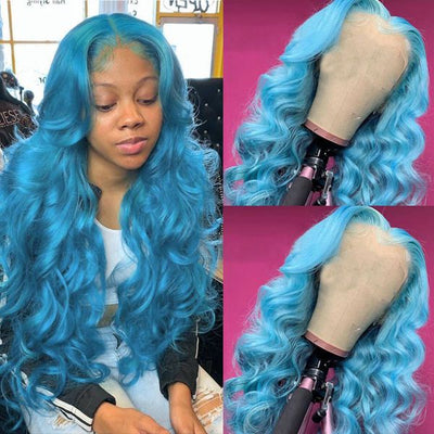 Green Body Wave 13x4 Lace Front Wig Pre-plucked Yellow Blue Colored Human Hair Wigs For Black Women