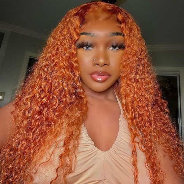 Ginger Lace Front Wig Human Hair 30 Inch Colored Curly Human Hair Wigs HD Lace Frontal Wigs for Women