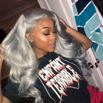 Silver Gray Lace Front Wig Transparent 13x4 Body Wave Human Hair Wigs Pre Plucked