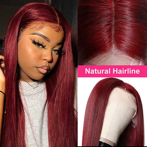 HD Burgundy Straight Lace Front Wigs 99J Colored 30 Inch Human Hair Wigs for Women