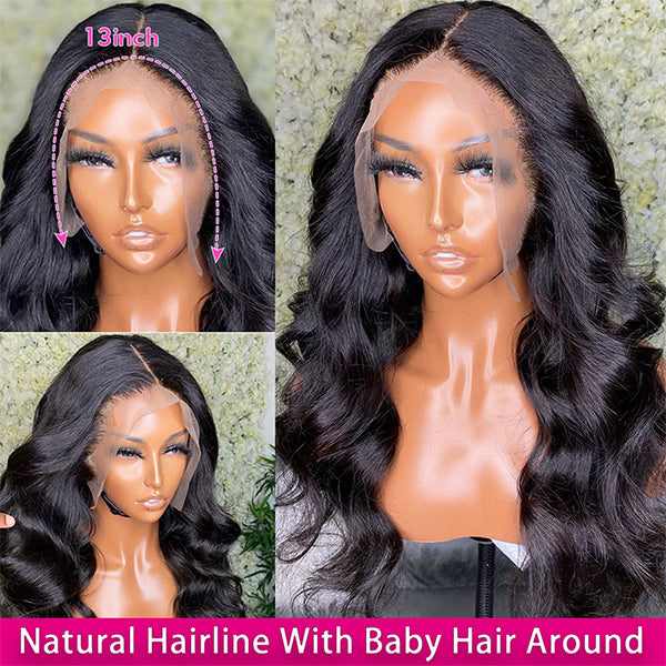 13x4 Real HD Lace Frontal Wig Body Wave Lace Closure Human Hair Wigs 180  Density