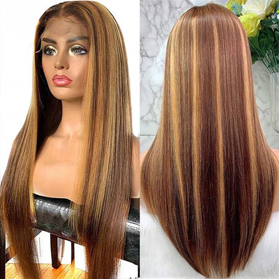 P4 27 Highlight Brown Straight Lace Front Wig 250% Density Colored Human Hair Wigs