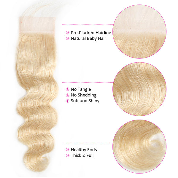 Ginger Blonde Body Wave Human Hair Bundles with Closure Ginger Colored 3 Bundles with 613 Lace Closure
