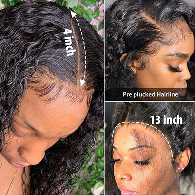 Deep Wave Closure Wig 13x1 Lace Part Human Hair Wigs Pre Plucked With Baby Hair