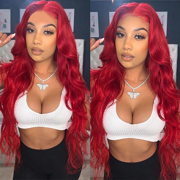 Colored Red Lace Front Human Hair Wigs Body Wave 13x4 HD Lace Front Wig For Black Women