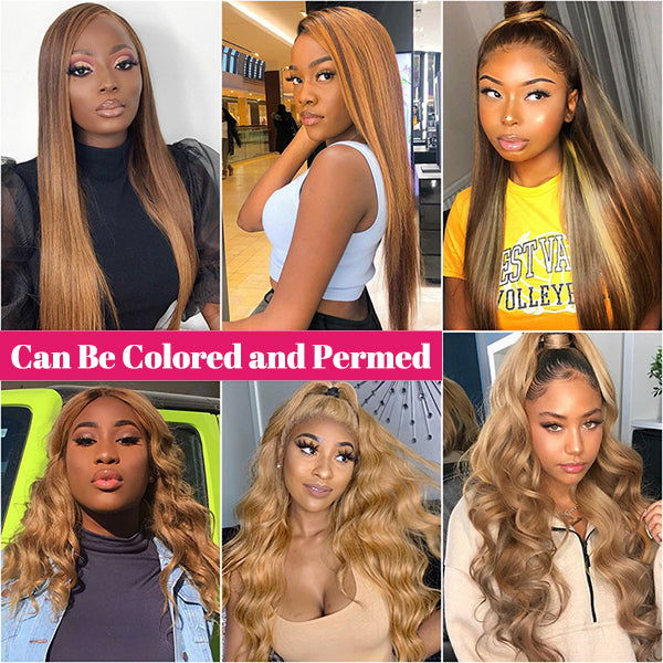 P4 27 Highlight Brown Straight Lace Front Wig 250% Density Colored Human Hair Wigs