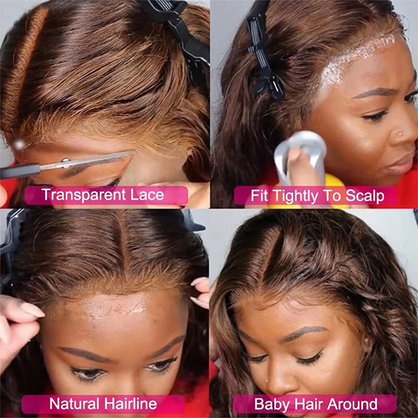 #4 Chocolate Brown 13x4 HD Lace Front Wigs straight Human Hair Wigs For Women