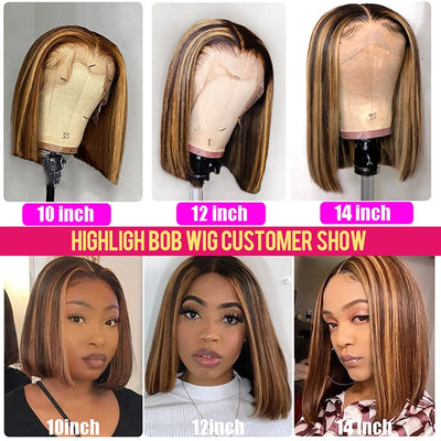 13x4 Highlight Bob Wig Straight Lace Frontal Wig Colored Human Hair Wig