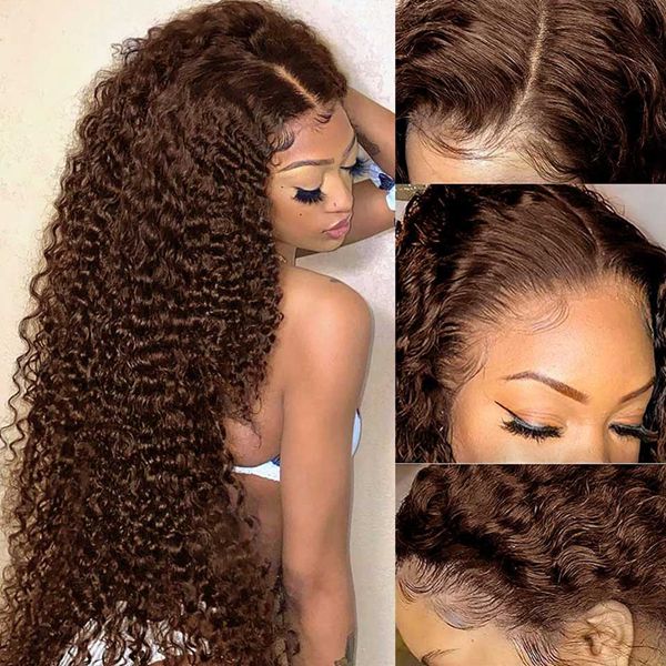 13x4 HD Lace Front Wig Deep Wave Chocolate Brown Wig Colored Curly Lace Front Human Hair Wigs