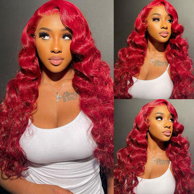 Colored Red Lace Front Human Hair Wigs Body Wave 13x4 HD Lace Front Wig For Black Women