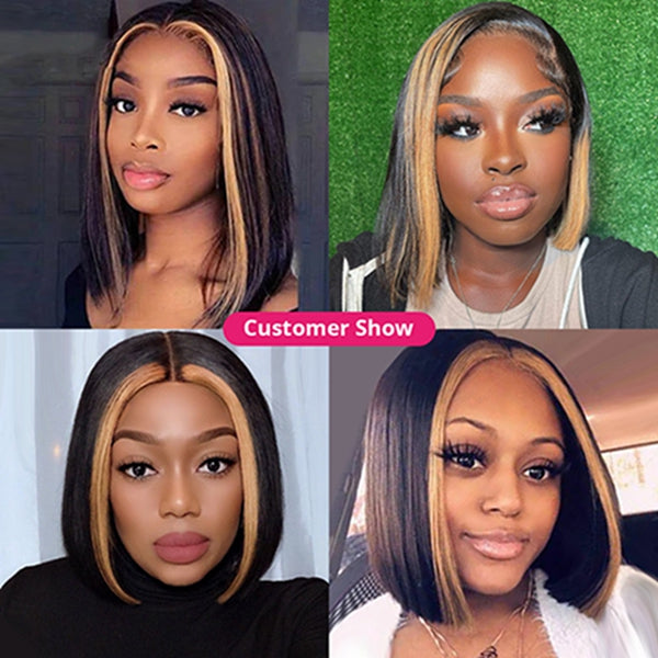 Peruvian Hair Fashion Blond Black Ombre Color  Lace Front Bob Wig