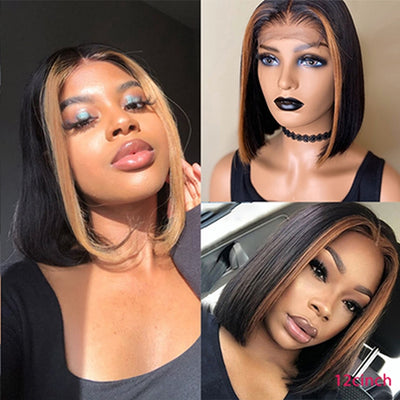 Peruvian Hair Fashion Blond Black Ombre Color  Lace Front Bob Wig