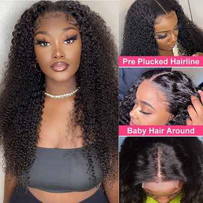 Cheap Kinky Curly Human Hair Wig 4x4 Lace Closure Wigs Natural Hairline