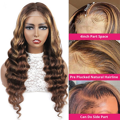 P4 27 Highlight Wig Human Hair Loose Deep Wave Lace Closure Wig