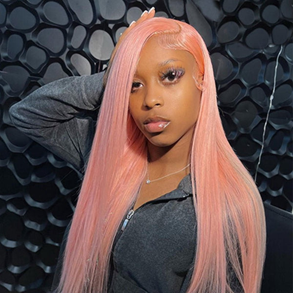 Pink Straight Lace Front Wigs Colored Human Hair Wigs 30 Inch Hd Lace Wigs