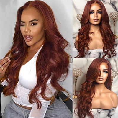 Auburn Reddish Brown Body Wave Lace Front Wig 13x4 Colored Human Hair Wigs Perfect For Dark Skin