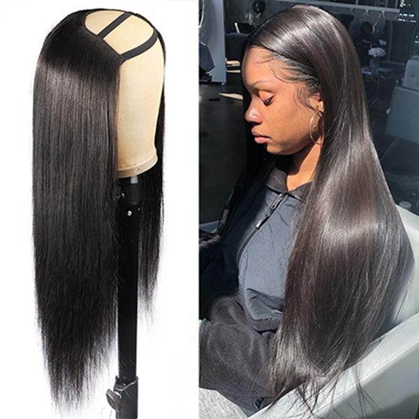 Long Straight Hair U Part Wig Glueless Human Hair Wigs 180% Density Natural Color