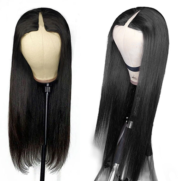 V Part Straight Upgrade No Leave Out Brazilian Remy Glueless Human Hair Wigs For Women