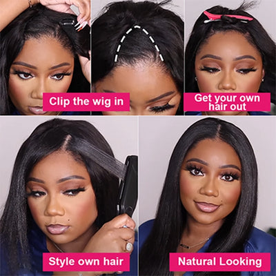 V Part Straight Upgrade No Leave Out Brazilian Remy Glueless Human Hair Wigs For Women