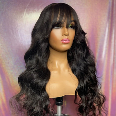 Glueless Body Wave Wigs With Bangs Pre Plucked 150% Density Brazilian Hair