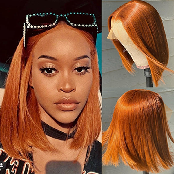 Short Straight Ginger Lace Front Bob Wigs Colored Human Hair Bob Wigs