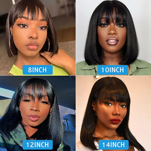 Straight Short Bob Wig Glueless Wigs With Bangs Remy Human Hair Wigs