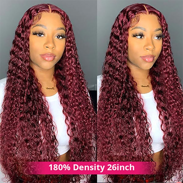30 Inch Burgundy Curly Lace Front Wig 13x4 99J Colored Human Hair Wigs