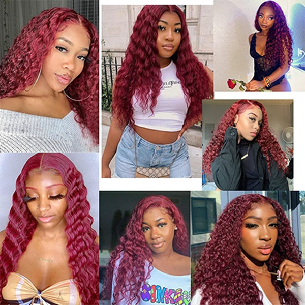 30 Inch Burgundy Curly Lace Front Wig 13x4 99J Colored Human Hair Wigs