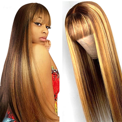 4/27 Piano Color Straight Wigs With Bangs Human Hair Wigs