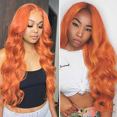 Ginger Orange Human Hair Bundles with Closure Colored Body Wave 3 Bundles with Lace Closure