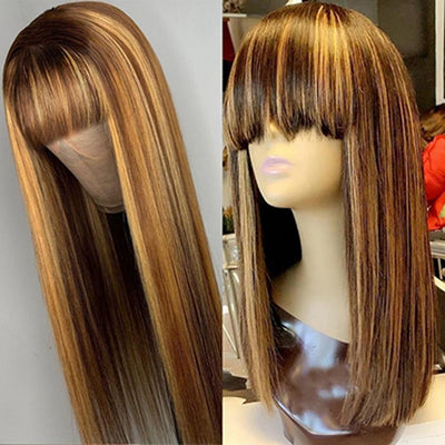 4/27 Piano Color Straight Wigs With Bangs Human Hair Wigs