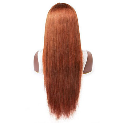 Ginger Color Machine Made Straight Human Hair Wigs With Bangs