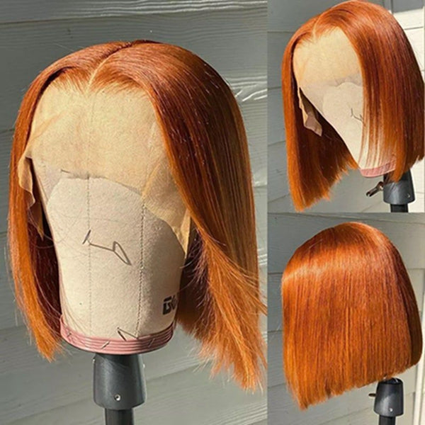 Short Straight Ginger Lace Front Bob Wigs Colored Human Hair Bob Wigs